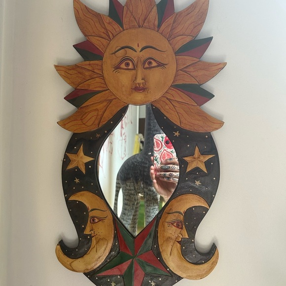 Vintage Sun & Moon Celestial Wooden Mirror with Stars Handpainted 23"X11.5" - Picture 10 of 16